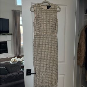 ✨✨SALE✨✨ Mac Duggal Beige Sleeveless High neck beaded midi dress